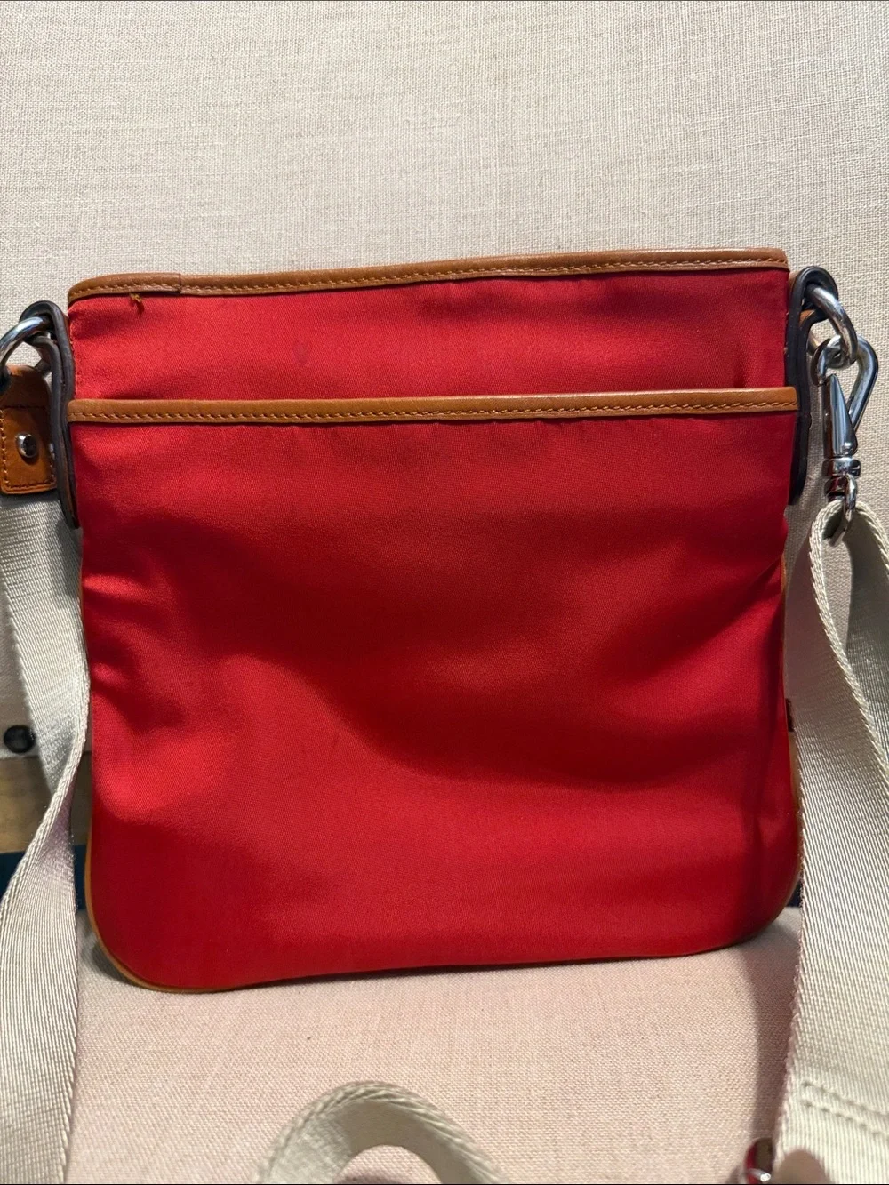 Lauren Ralph Lauren Small Red Crossbody Nylon Bag with Leather Trim